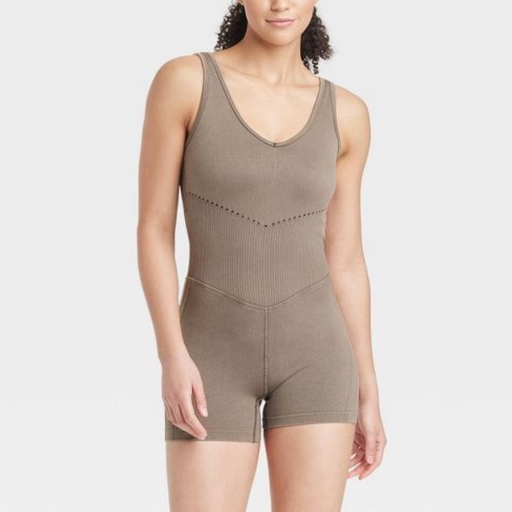 Taupe Seamless Short Active athletic workout Bodysuit, jumpsuit, onesie, romper